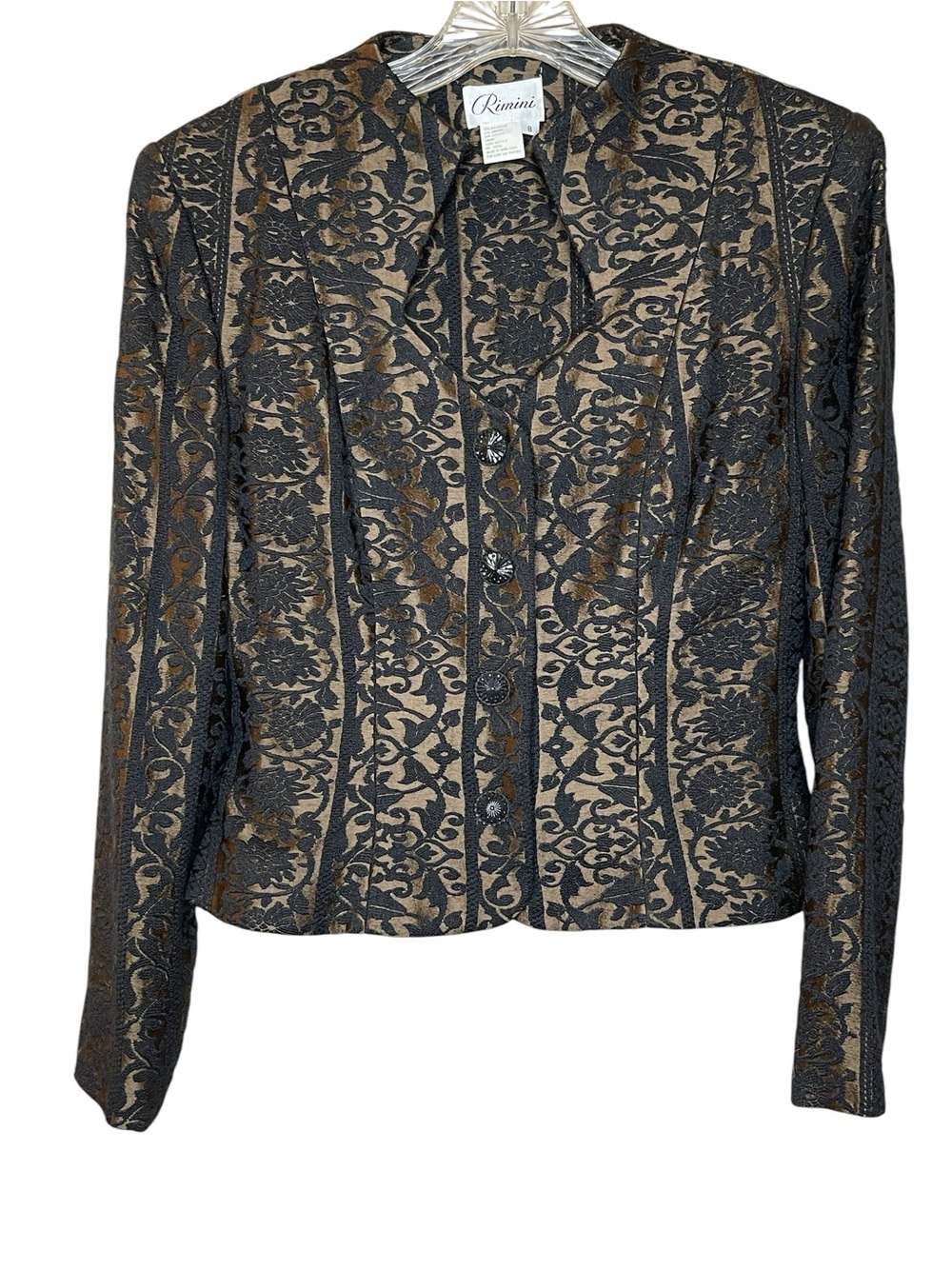 Vintage 80’s Rimini Black and Gold Floral Brocade Jacket Sz 8